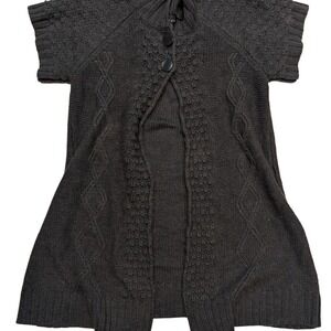 Mac & Jac Dark Gray Knit Button Short Sleeve Sweater Cardigan Women's Size Small